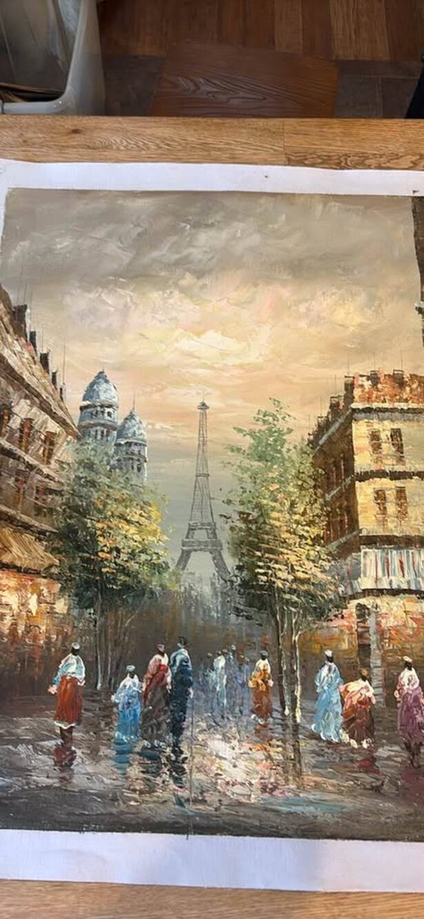 Vintage T. Carson Signed Paris Street Scene Oil Painting – Unframed Canvas